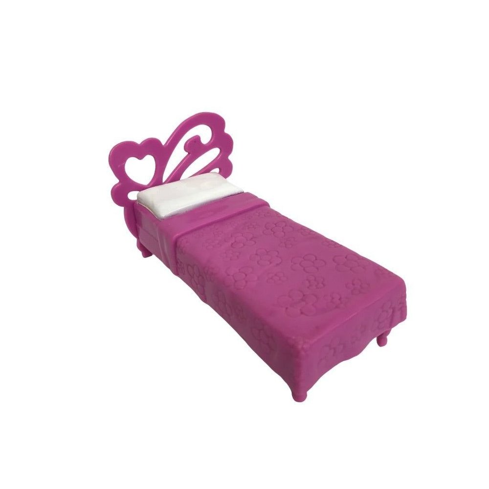 2002 Origin Dollhouse Miniature Plastic Bed Purple Heart Floral 3.5"l x 1.5"w
